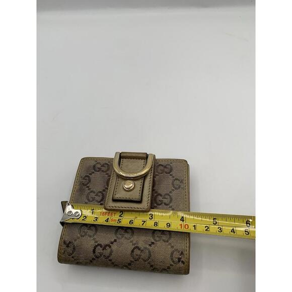 GUCCI Brown Gold Coated Canvas Leather Bifold D Ring Wallet Coin Purse - Picture 8 of 9